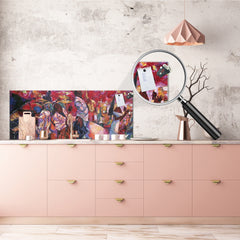 Toughened printed glass backsplash - Wide format steel coated wall glass backsplash: Jazz club series