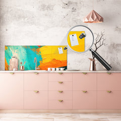 Toughened printed glass backsplash - Wide format steel coated wall glass backsplash: Abstract oil art