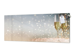 Toughened printed glass backsplash - Wide format steel coated wall glass backsplash: New Years Eve celebration