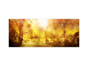 Toughened printed glass backsplash - Wide format steel coated wall glass backsplash: Abstract yellow forest