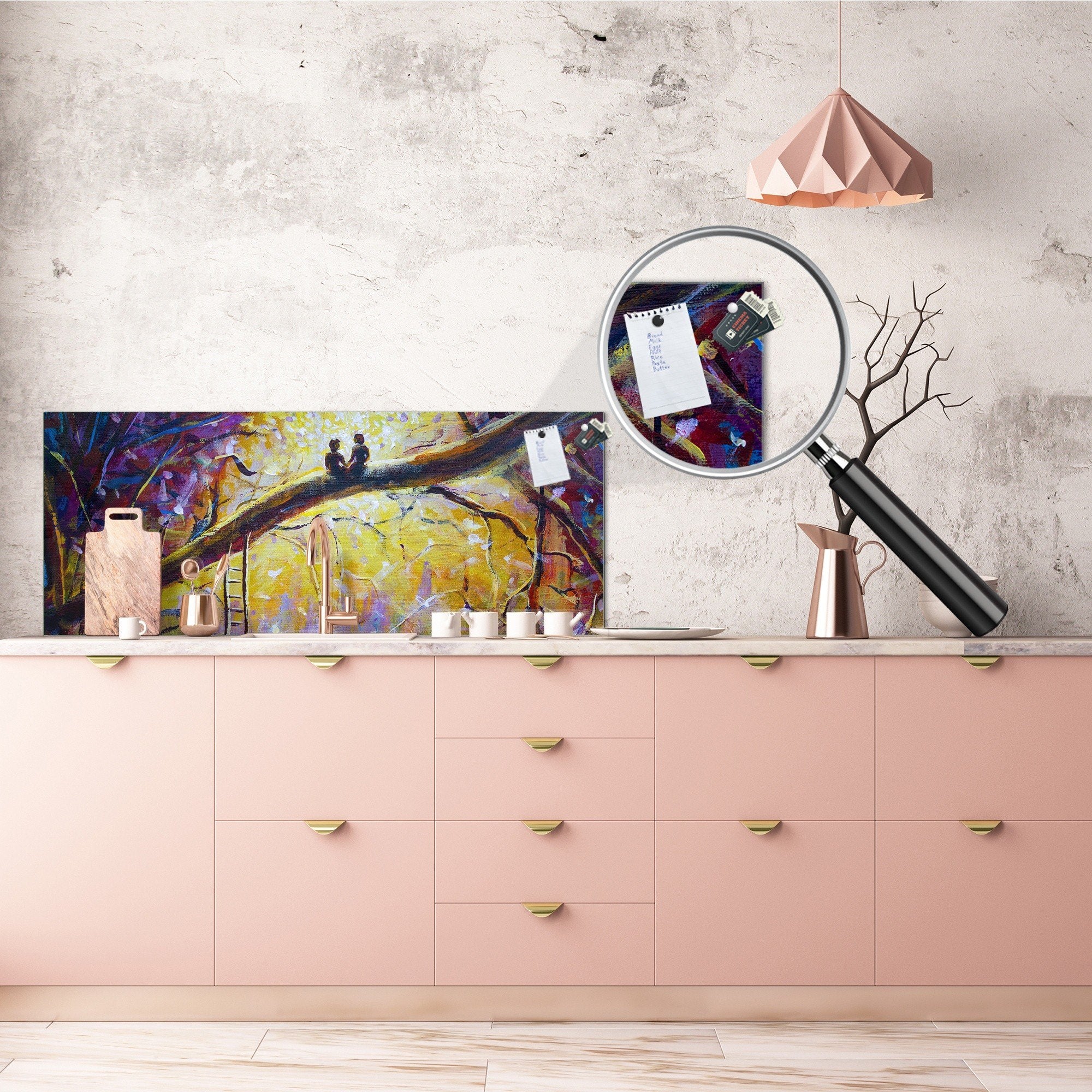 Toughened printed glass backsplash - Wideformat steel coated wall glass splashback:  Lovers in dream forest