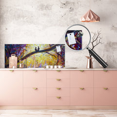 Toughened printed glass backsplash - Wideformat steel coated wall glass splashback:  Lovers in dream forest