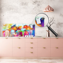 Toughened printed glass backsplash - Wideformat steel coated wall glass splashback:  Oil painting of flowers