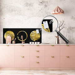 Toughened printed glass backsplash - Wideformat steel coated wall glass splashback:  Golden vector frames 1