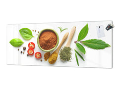 Toughened printed glass backsplash - Wideformat steel coated wall glass splashback:  Herbs and spices  aerial view