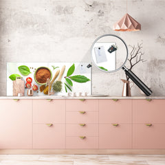 Toughened printed glass backsplash - Wideformat steel coated wall glass splashback:  Herbs and spices  aerial view