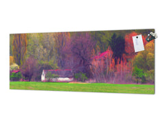 Tempered Glass magnetic and non magnetic splashback in wide-format: Landscape painting - farm house