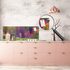 Tempered Glass magnetic and non magnetic splashback in wide-format: Landscape painting - farm house