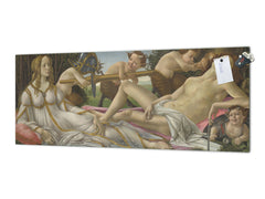Wide-format glass kitchen panel with and w/o stainless steel metal back-coating: Venus and Mars by Sandro Botticelli 1485