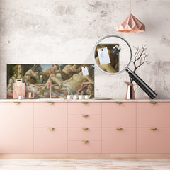 Wide-format glass kitchen panel with and w/o stainless steel metal back-coating: Venus and Mars by Sandro Botticelli 1485