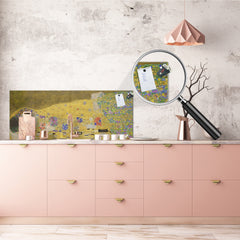 Wide-format glass kitchen panel with and w/o stainless steel metal back-coating: The Kiss by Gustav Klimt