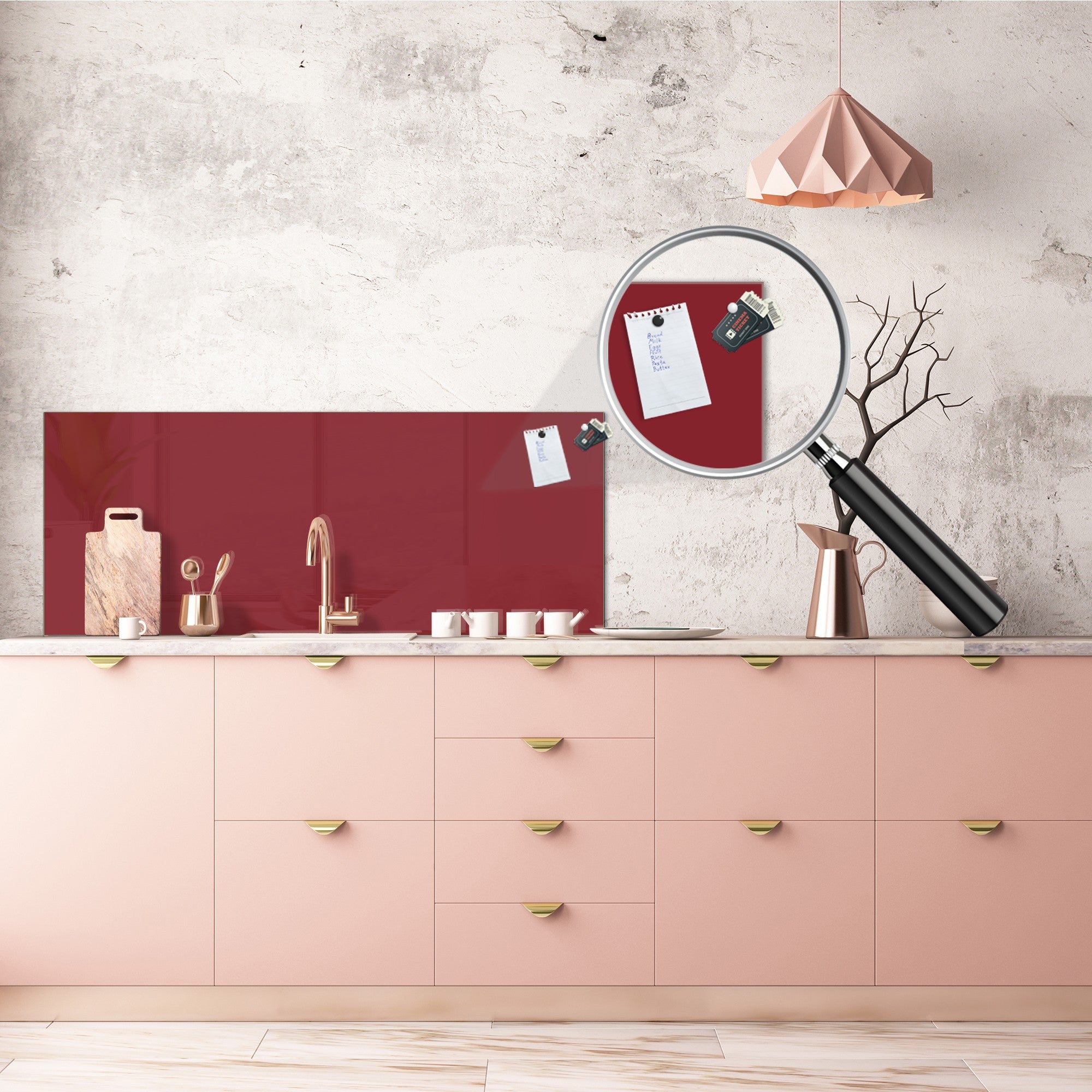 Tempered glass wall panel with or without metal backing: Burgundy