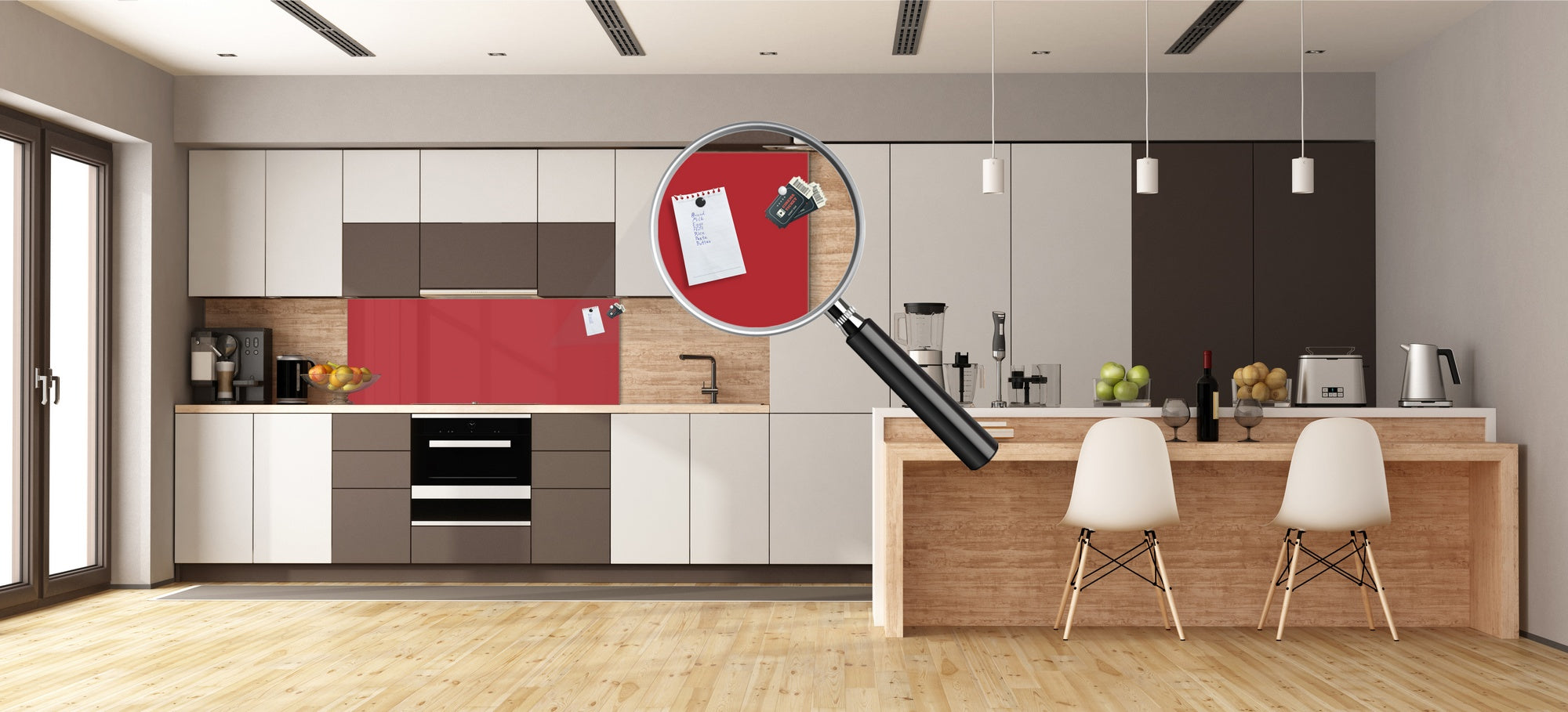 Glass kitchen panel with and w/o stainless steel back-coating: Dark Red