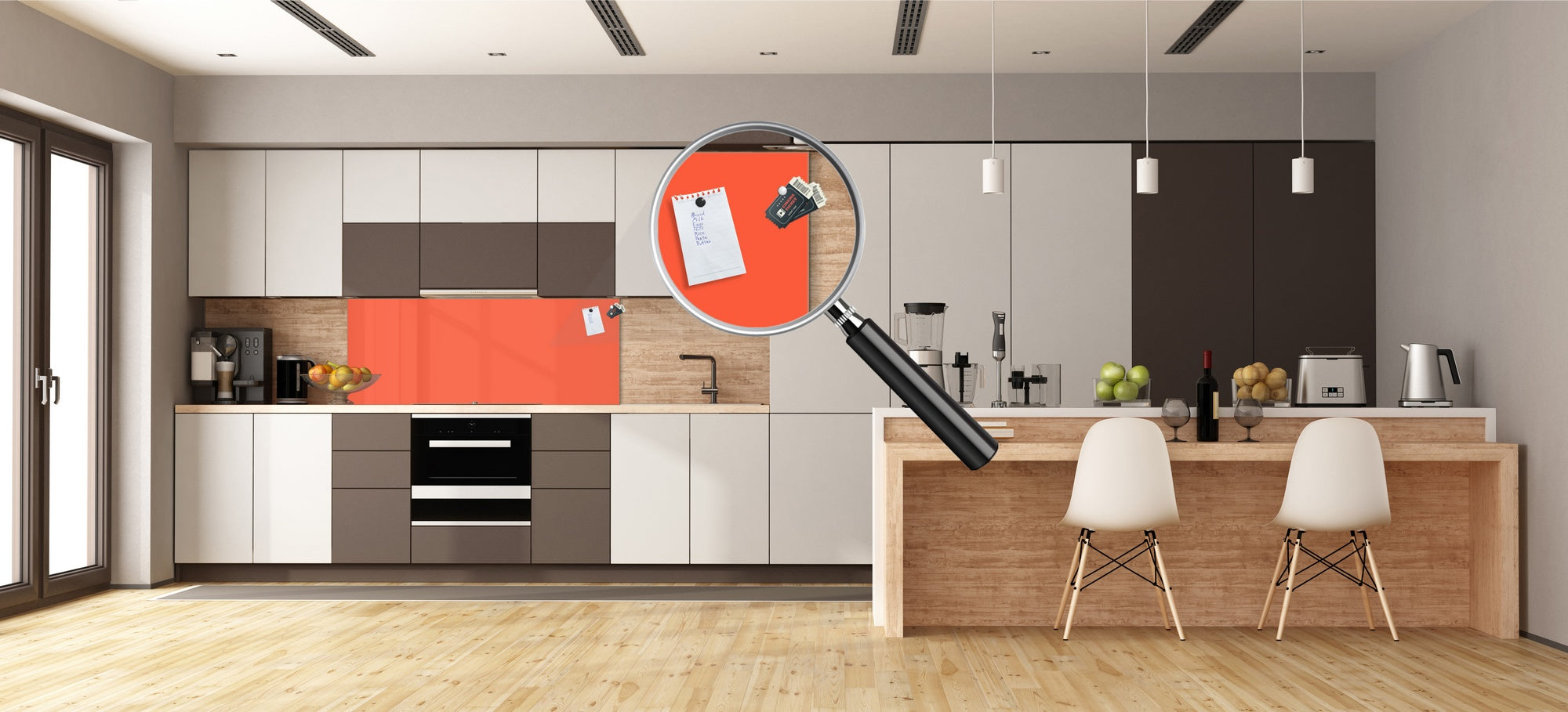 Glass kitchen panel with and w/o stainless steel back-coating: Orange