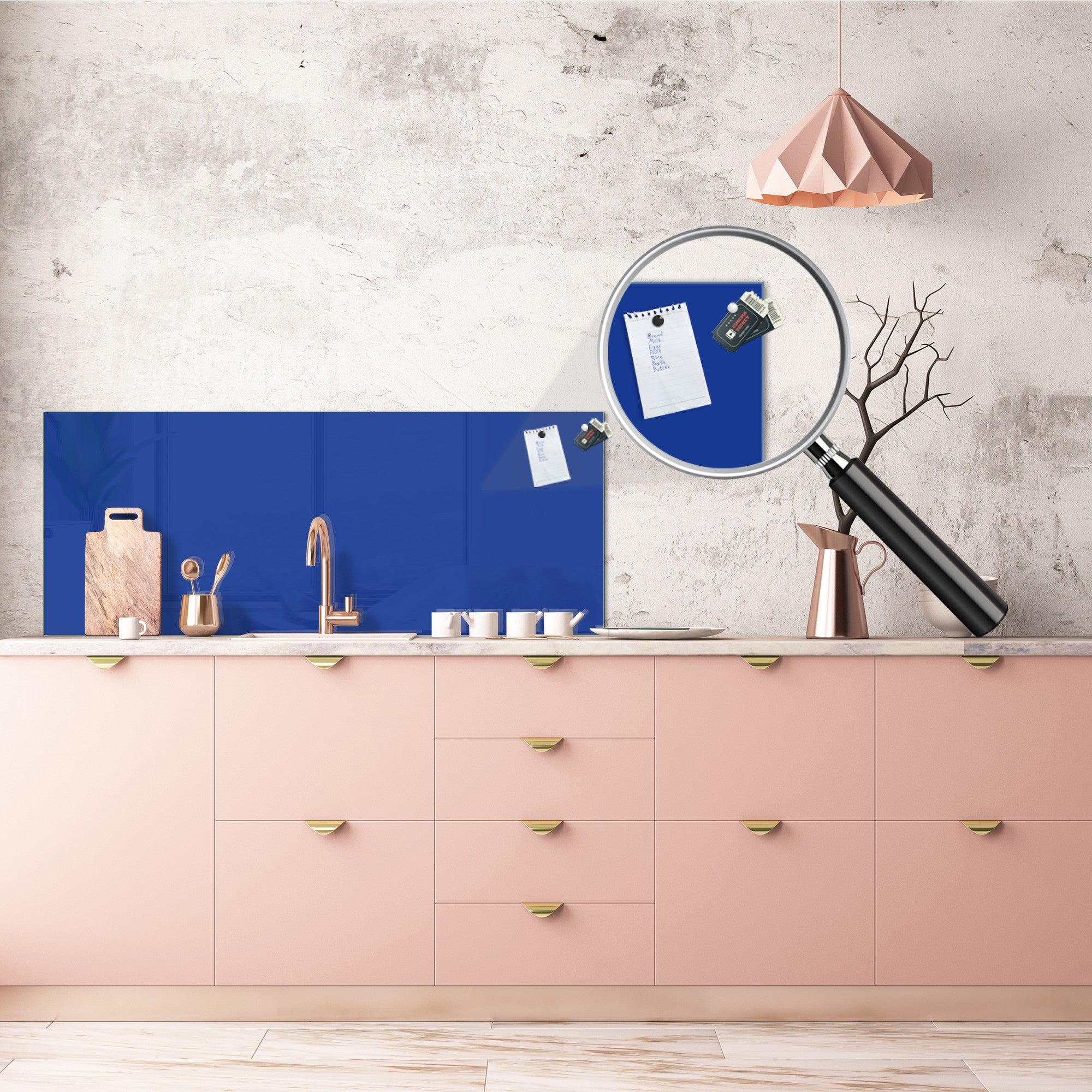 Glass kitchen panel with and w/o stainless steel back-coating: Royal Navy Blue