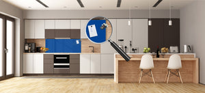 Glass kitchen panel with and w/o stainless steel back-coating: Blue