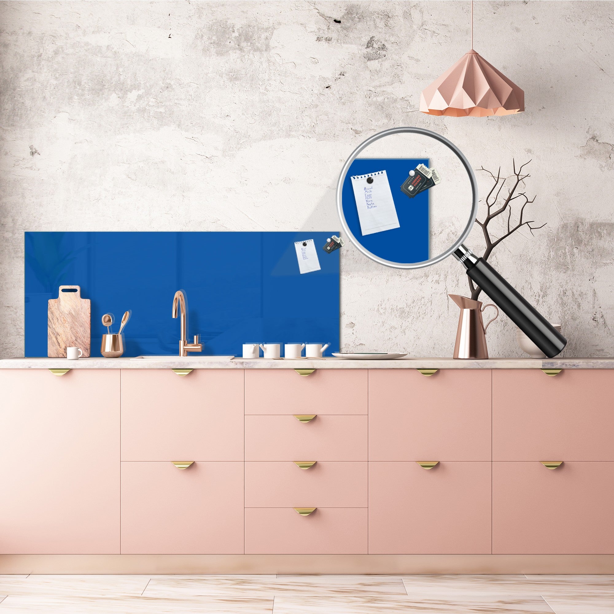 Glass backsplash w/ and w/o metal sheet backing with magnetic properties: Dark Blue