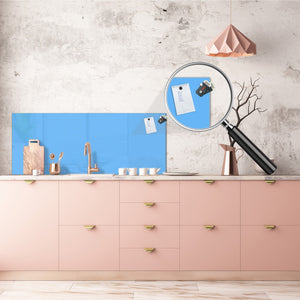 Glass backsplash w/ and w/o metal sheet backing with magnetic properties: Pastel Blue