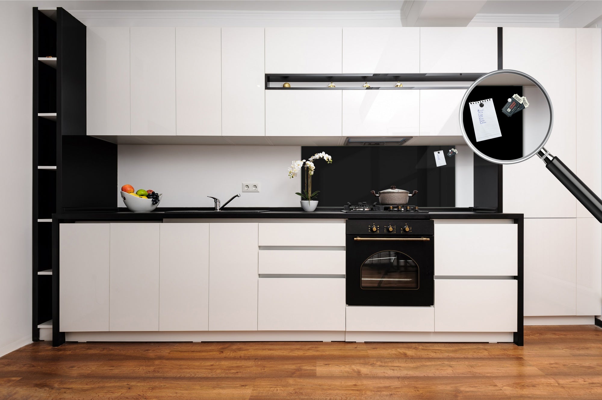 Contemporary glass kitchen panel - Wide format wall backsplash: Black