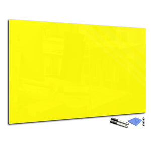 Tableau magnétique effaçable à sec en verre trempé – Panneau d’affichage magnétique: jaune citron 