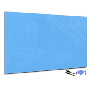 Tableau magnétique effaçable à sec en verre trempé – Panneau d’affichage magnétique : Bleu pastel